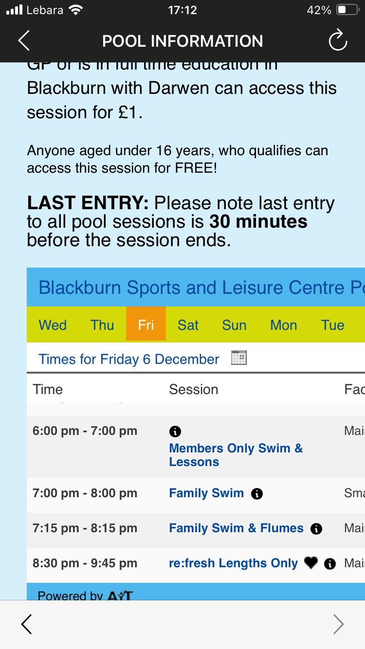 Blackburn Triathlon Coaching and Swimming Pool Opening Times